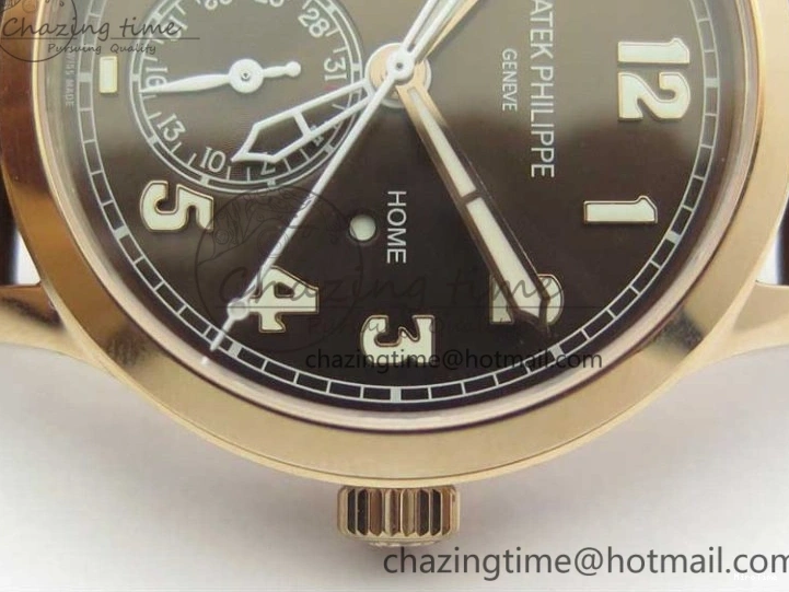 MIROTIME 0323 Calatrava 5524R Pilot Travel Time RG GRF Brown Dial on Brown Leather Strap MIYOTA TopPick 7155